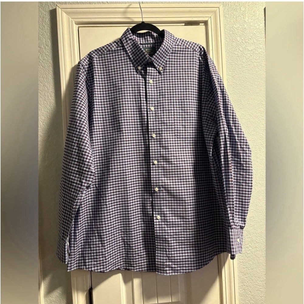 Member's Mark Oxford Shirt Mens XL Navy Red Check‎ Stretch Long Sleeve 336S5000M